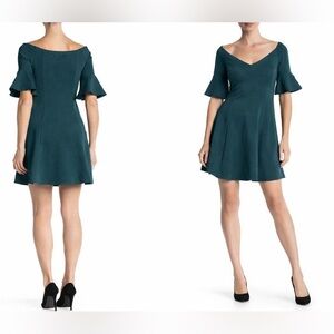 The Vanity Room Knit V-Neck Fit & Flare Dress in Green Size XL